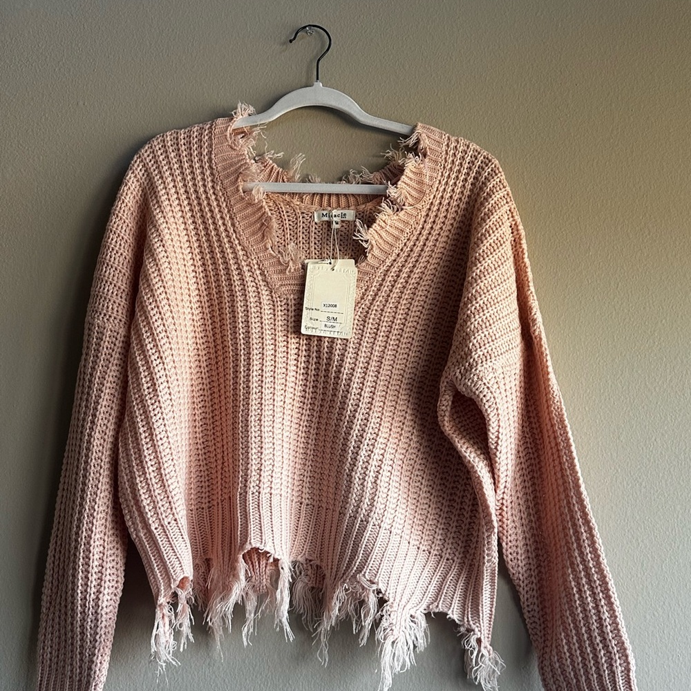 Miracle - Frayed Pink Sweater - size Small